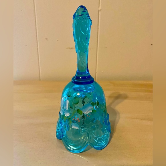 Fenton Other - Vintage Fenton Hand Painted and Signed Blue Glass Bell